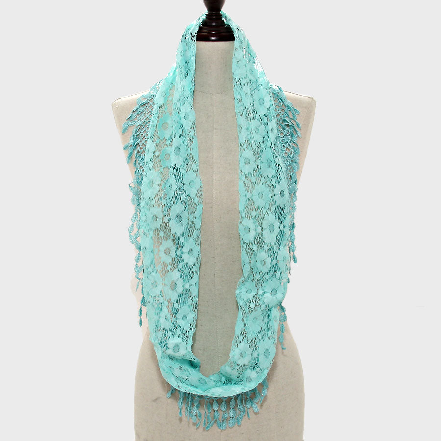 iLLASPARKZ Flower Lace Leaf Fringe Infinity Scarf