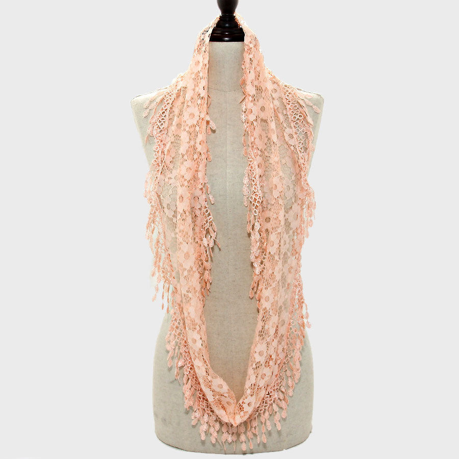 iLLASPARKZ Flower Lace Leaf Fringe Infinity Scarf