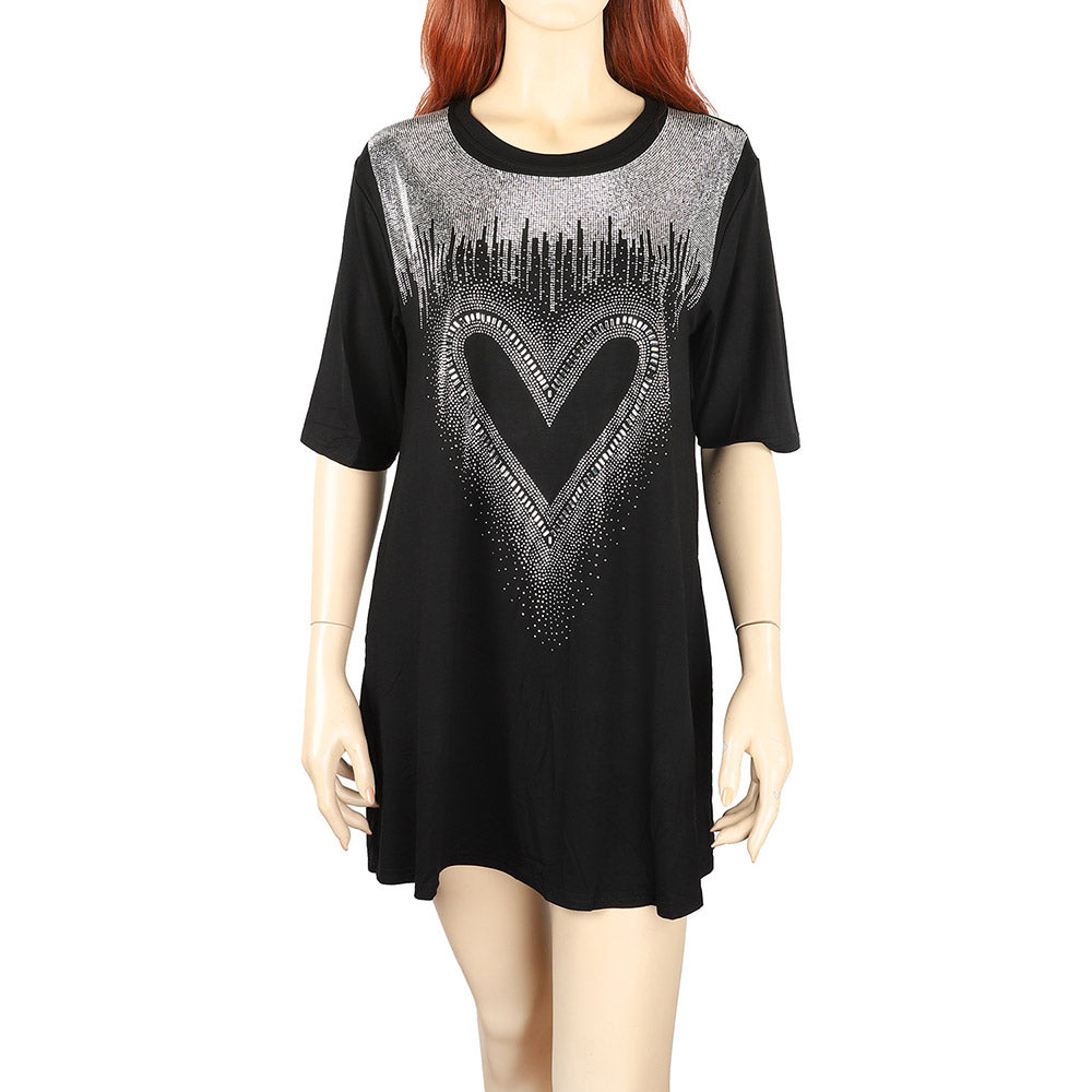 iLLASPARKZ Bling Studded Heart Printed Half Sleeves Top