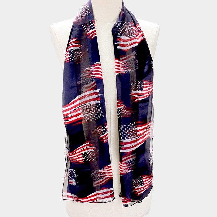 iLLASPARKZ 6PCS - Satin Striped American Flag Pattern Print Scarf