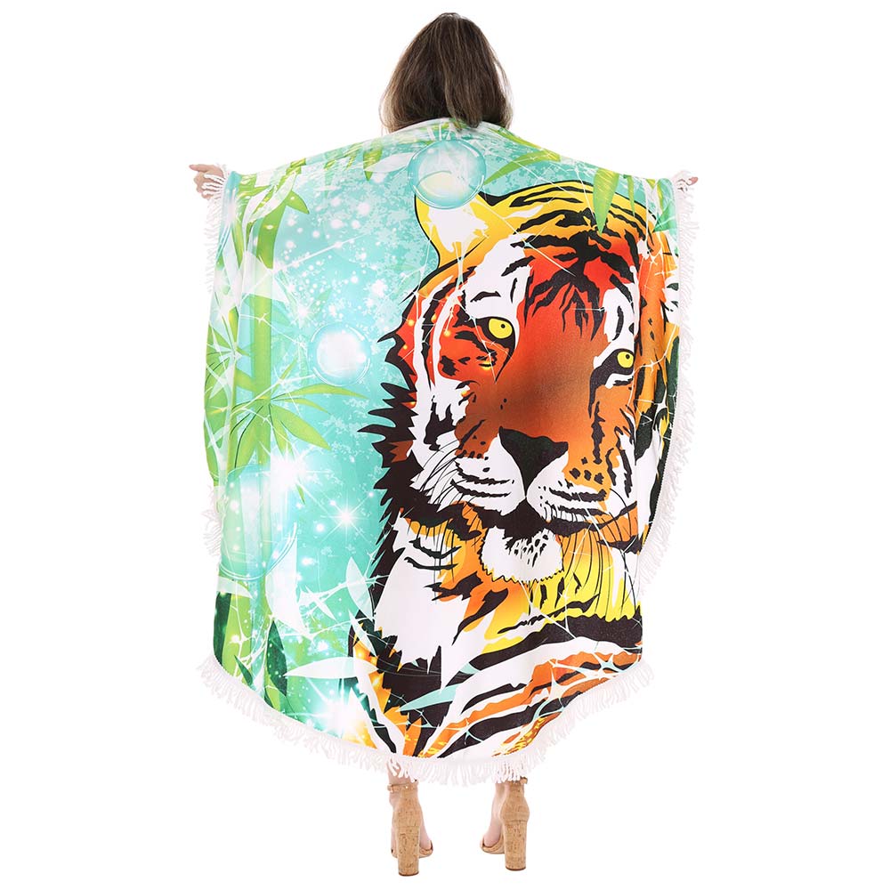 iLLASPARKZ Tiger Tassel Trim Round Beach Towel