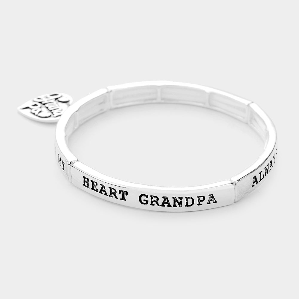 iLLASPARKZ Grand Pa Heart Charm Stretch Message Bracelet