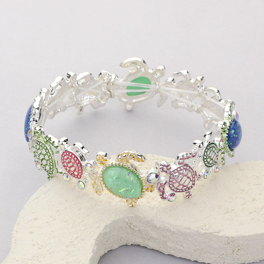 iLLASPARKZ Stone Embellished Sea Turtle Link Stretch Bracelet