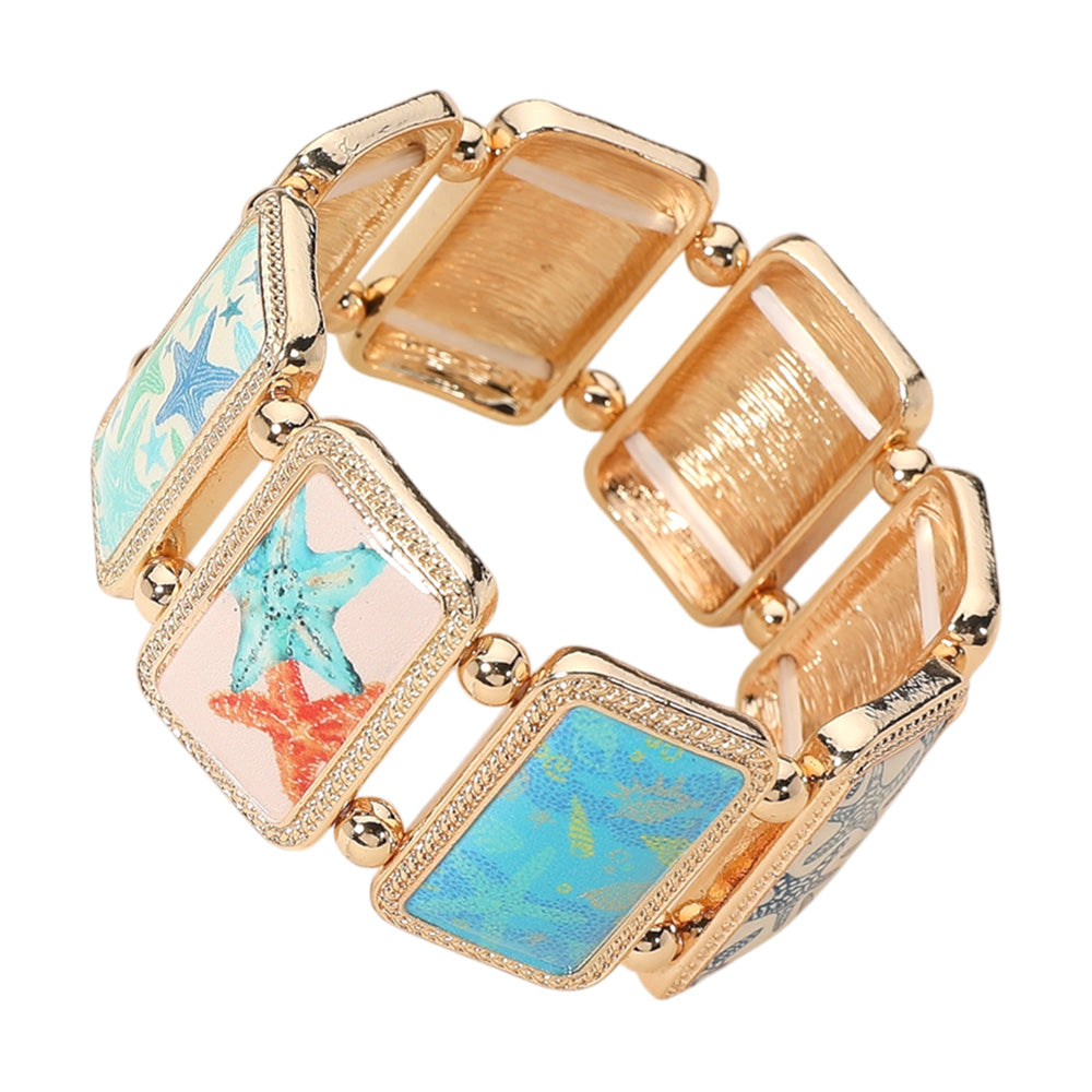 iLLASPARKZ Rectangular Starfish Epoxy Cluster Link Stretch Bracelet