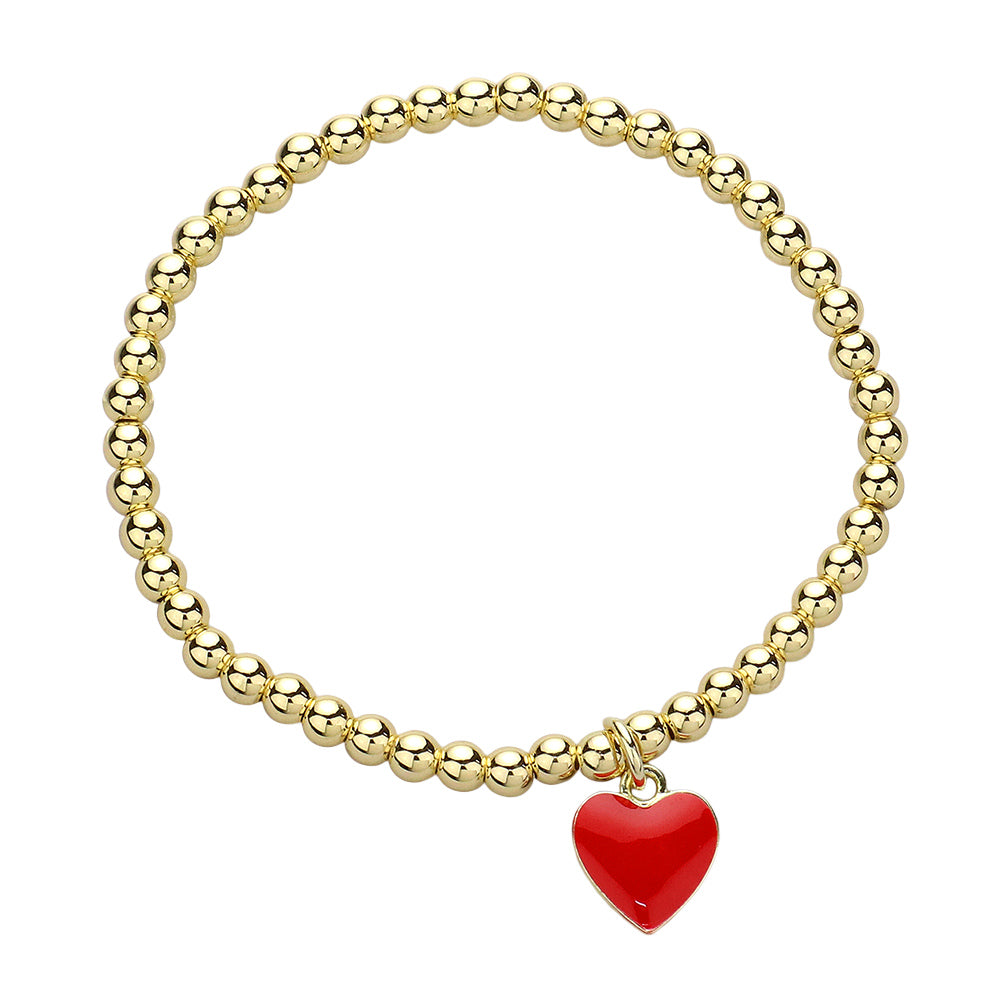 iLLASPARKZ Stainless Steel Enamel Heart Charm Pointed Stretch Bracelet