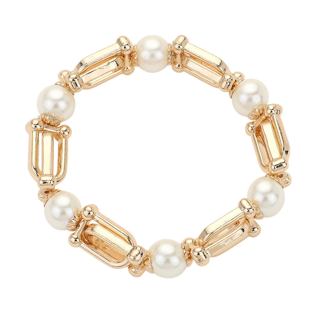 iLLASPARKZ Pearl Hardware Link Beaded Stretch Bracelet