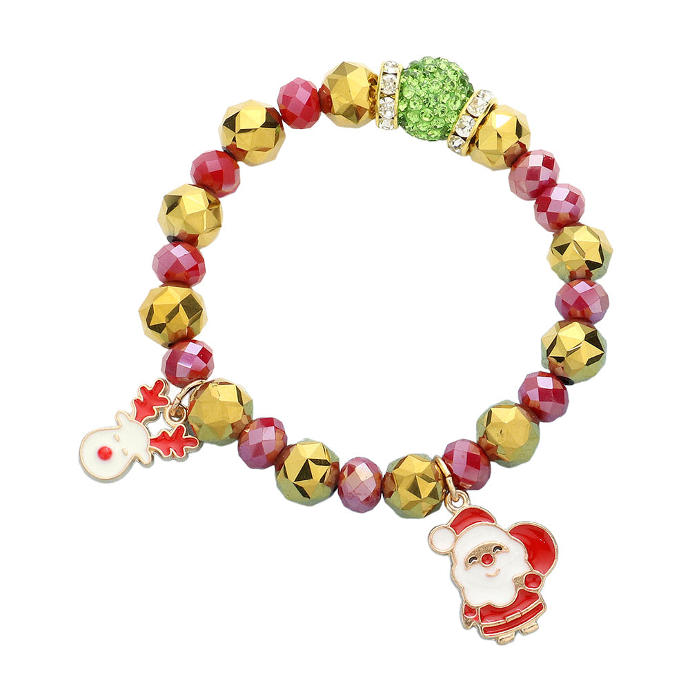 iLLASPARKZ Rudolph Santa Claus Charm Faceted Beaded Stretch Bracelet