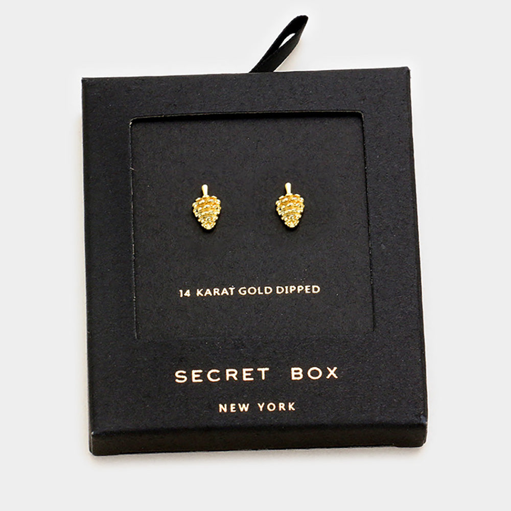 iLLASPARKZ Secret Box_14K Gold Dipped Strawberry Stud Earrings