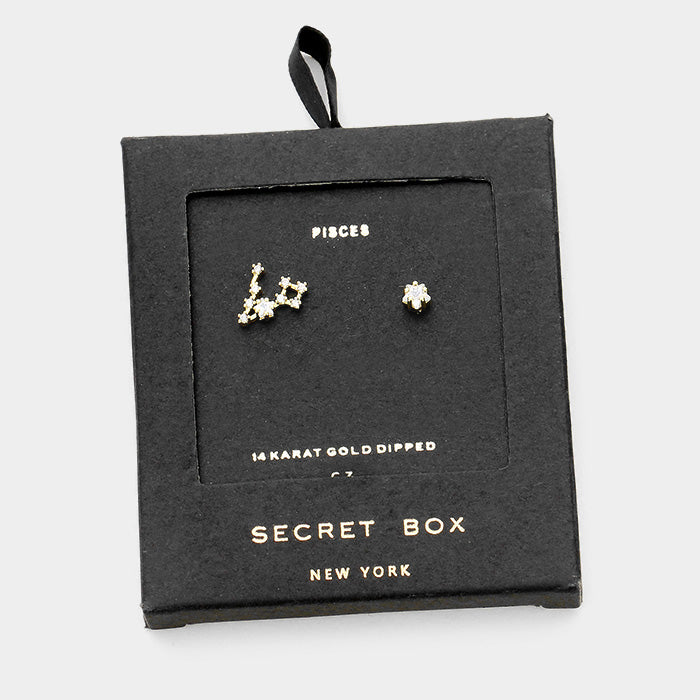 iLLASPARKZ Secret Box _ CZ Zodiac Sign Pisces Stud Earrings