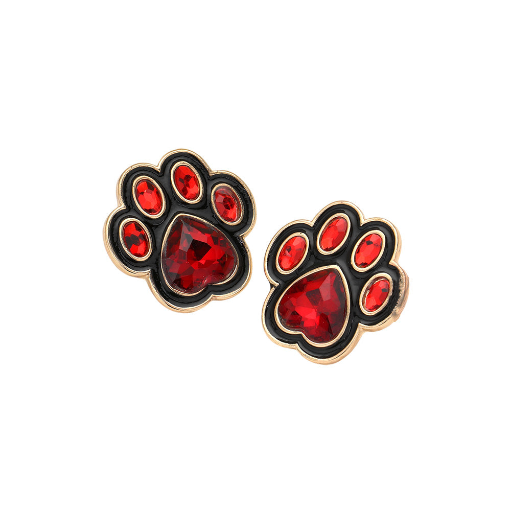 iLLASPARKZ Enamel Stone Game Day Paw Stud Earrings