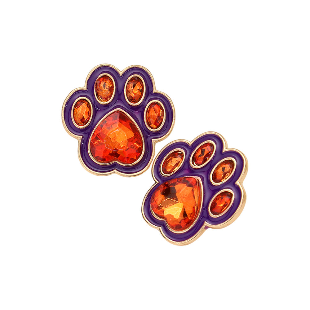 iLLASPARKZ Enamel Stone Game Day Paw Stud Earrings