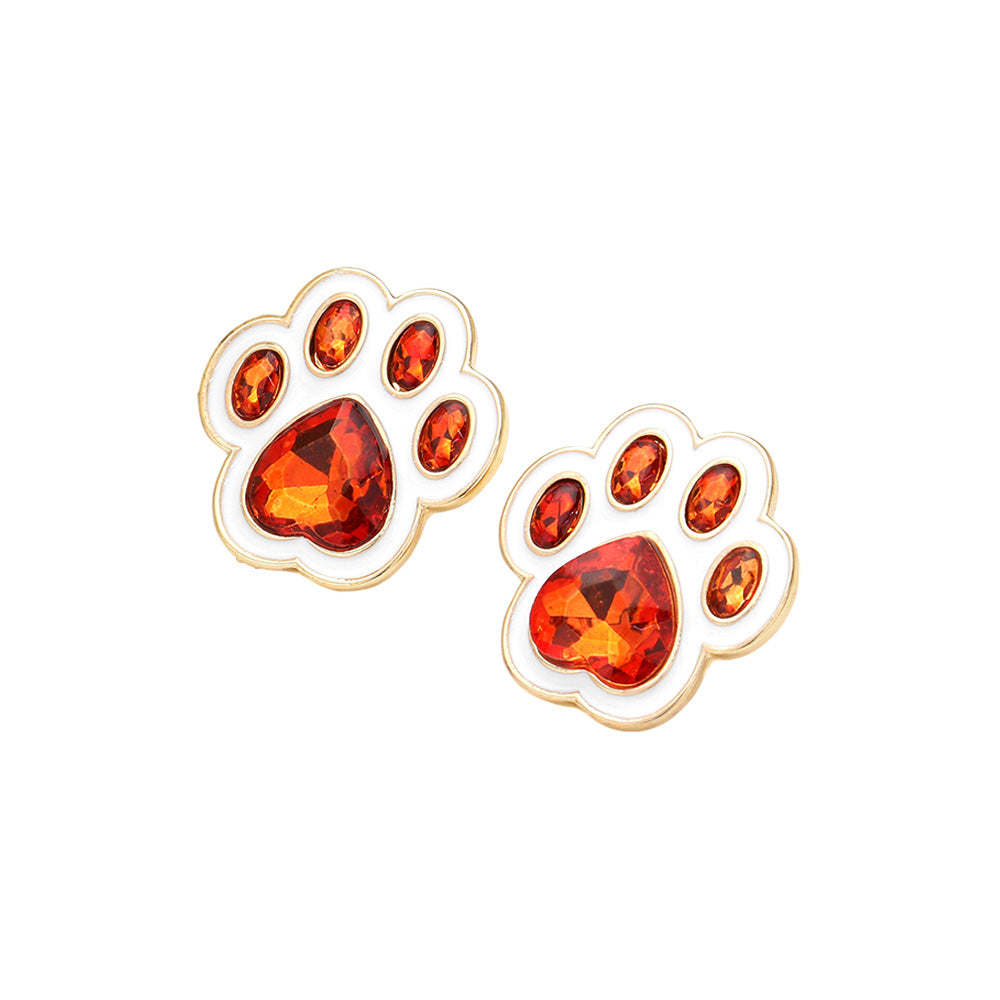 iLLASPARKZ Enamel Stone Game Day Paw Stud Earrings