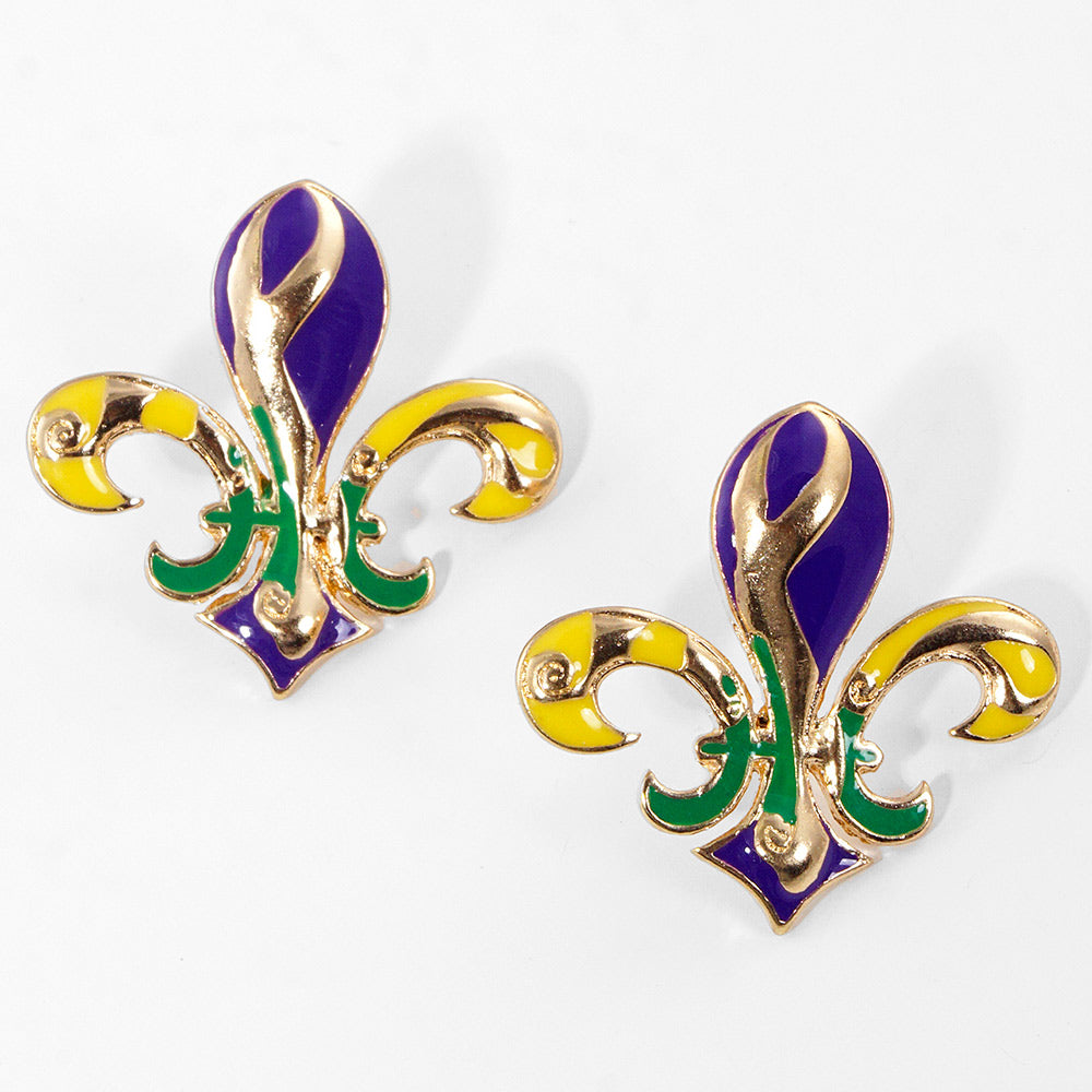 iLLASPARKZ Mardi Gras Fleur De Lis Stud Earrings