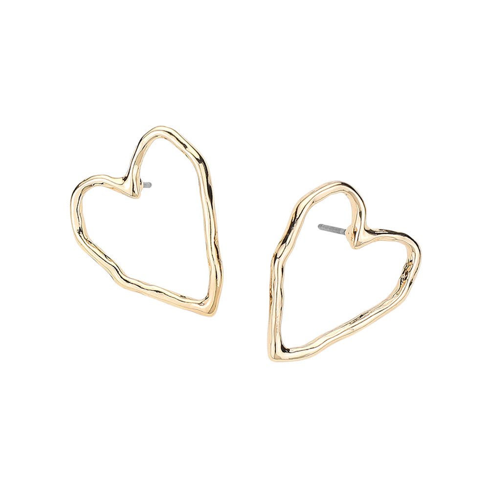 iLLASPARKZ Hammered Metal Open Heart Stud Earrings