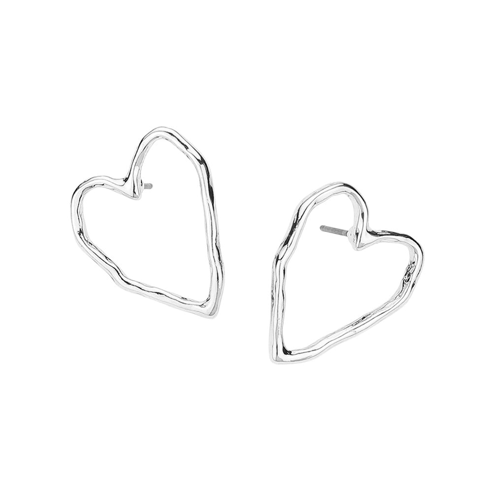 iLLASPARKZ Hammered Metal Open Heart Stud Earrings