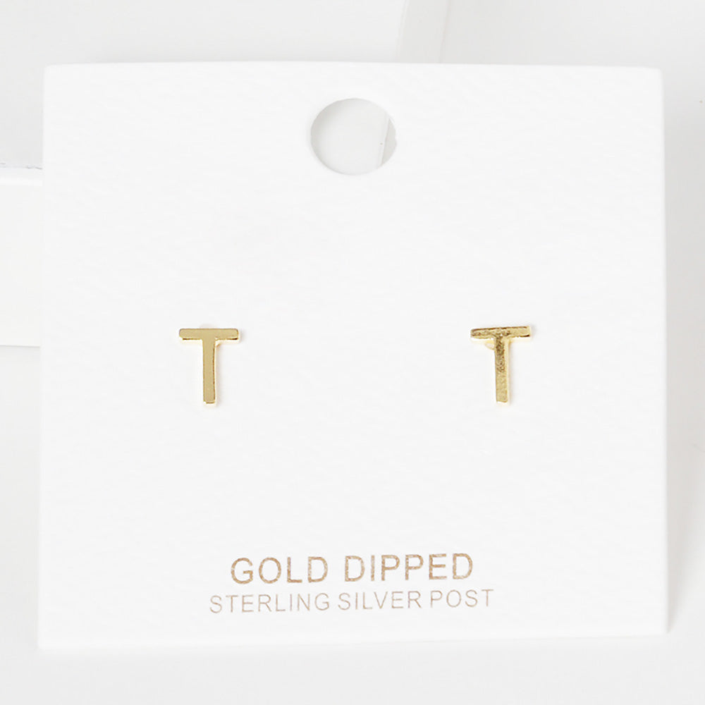 iLLASPARKZ -T- Gold Dipped Metal Monogram Stud Earrings