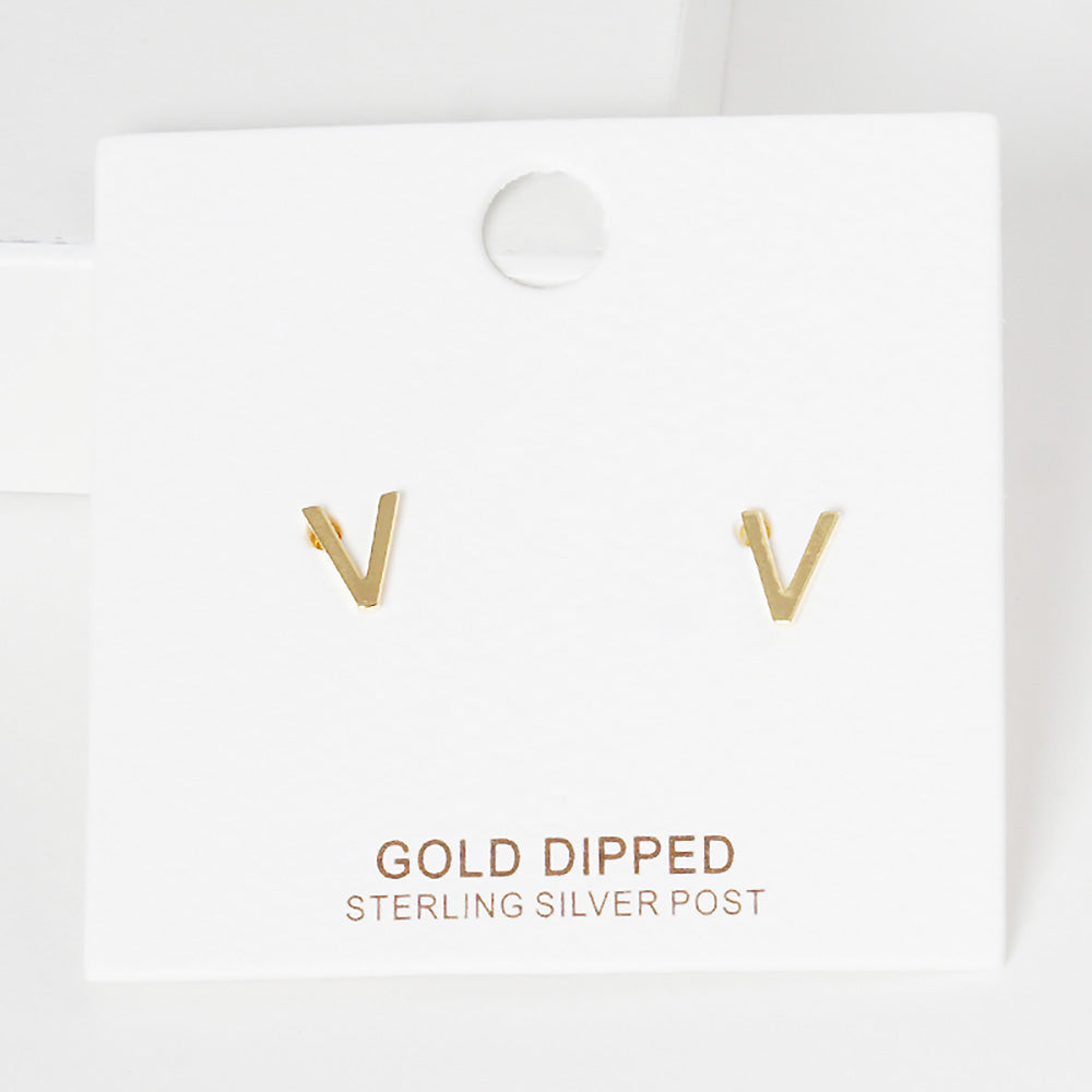 iLLASPARKZ -V- Gold Dipped Metal Monogram Stud Earrings