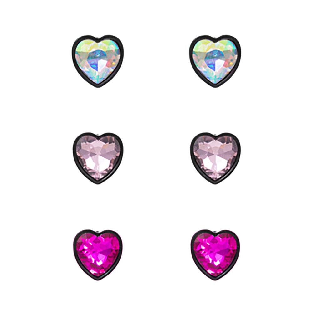 iLLASPARKZ 3PAIRS - Heart Stone Cluster Stud Earrings