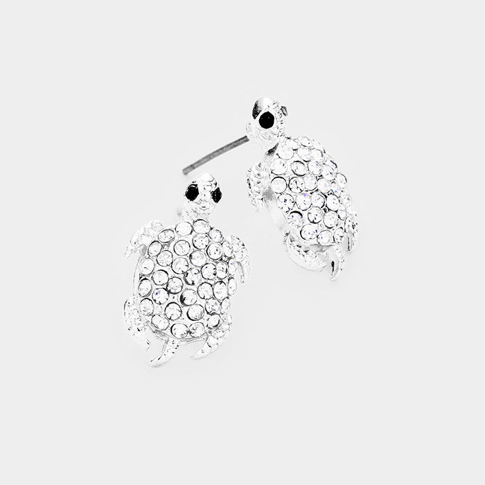 iLLASPARKZ Crystal Rhinestone Paved Turtle Stud Earrings