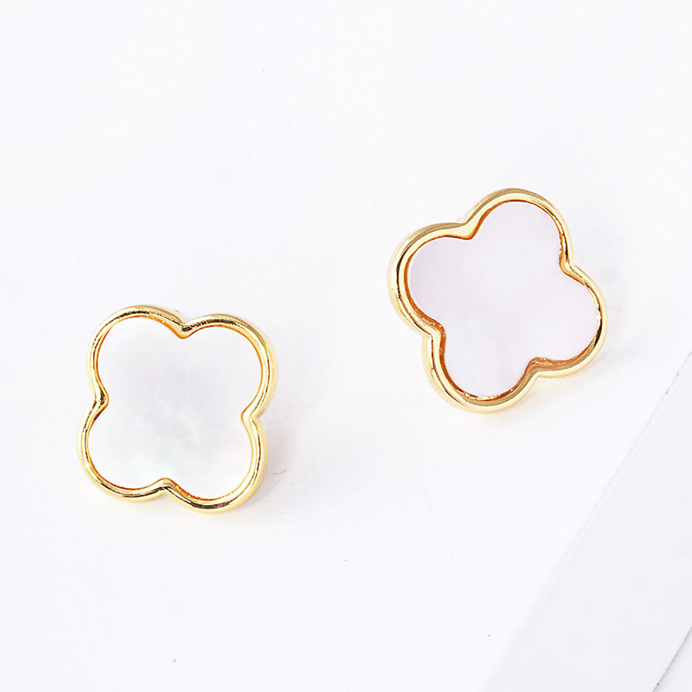 iLLASPARKZ Gold Dipped Metal Trim Mother of Pearl Quatrefoil Stud Earrings