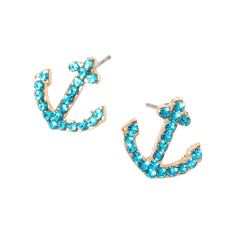 iLLASPARKZ Crystal Rhinestone Paved Anchor Stud Earrings