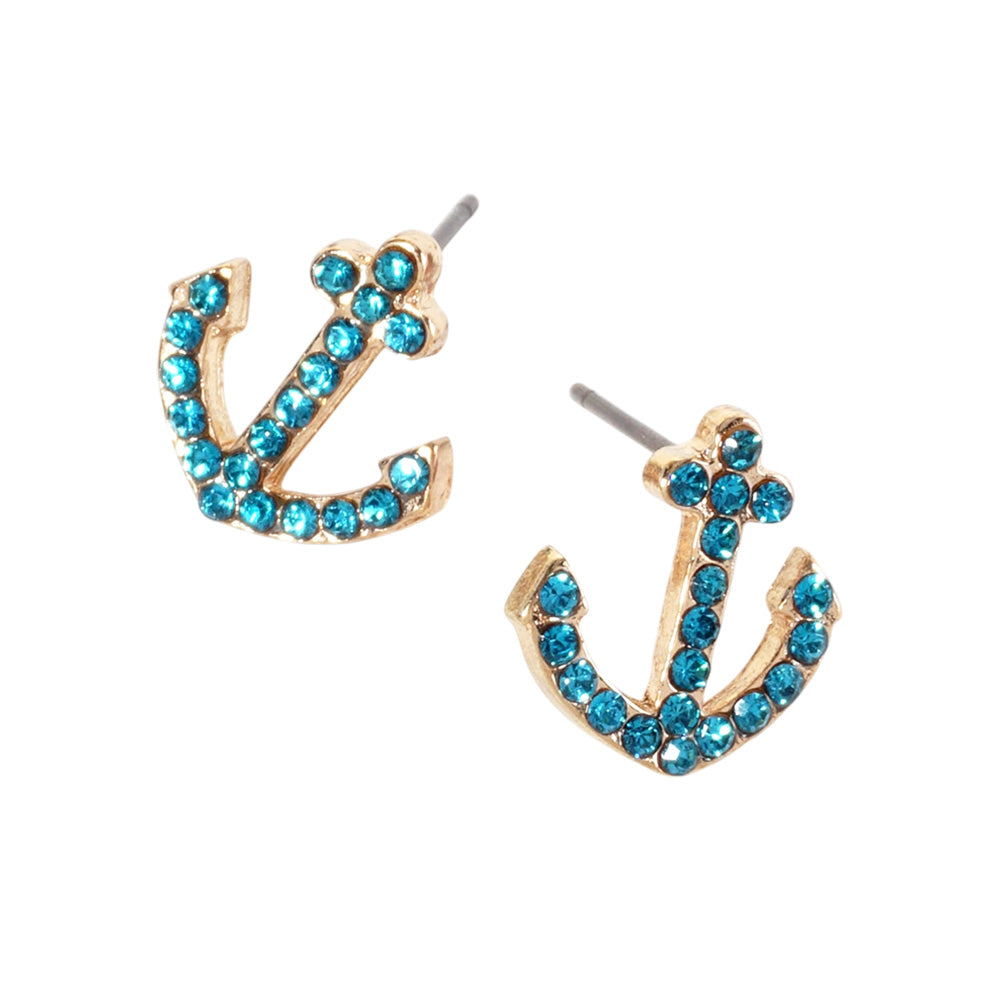 iLLASPARKZ Crystal Rhinestone Paved Anchor Stud Earrings