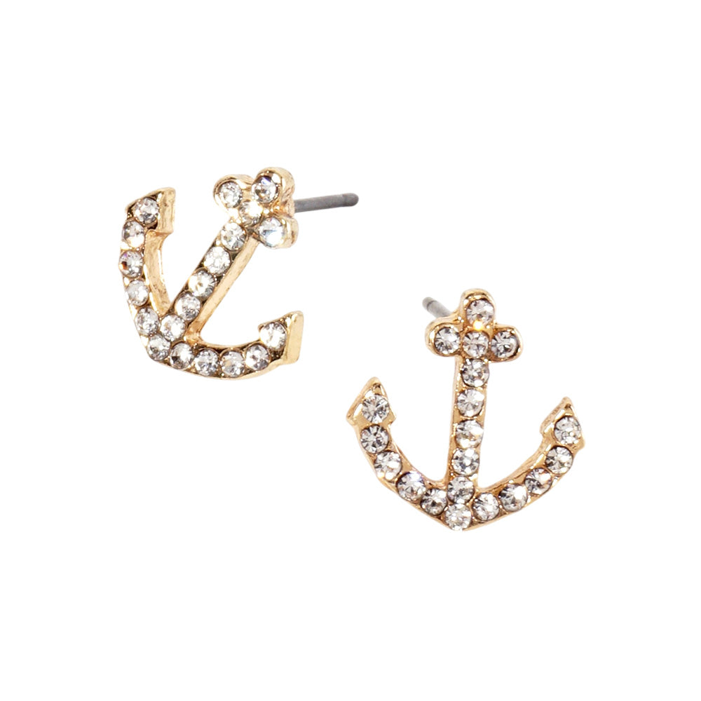 iLLASPARKZ Crystal Rhinestone Paved Anchor Stud Earrings