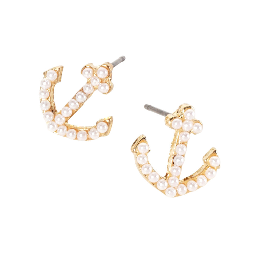 iLLASPARKZ Pearl Paved Anchor Stud Earrings