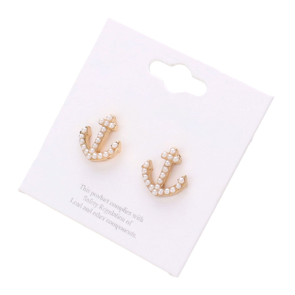 iLLASPARKZ Pearl Bead Anchor Stud Earrings