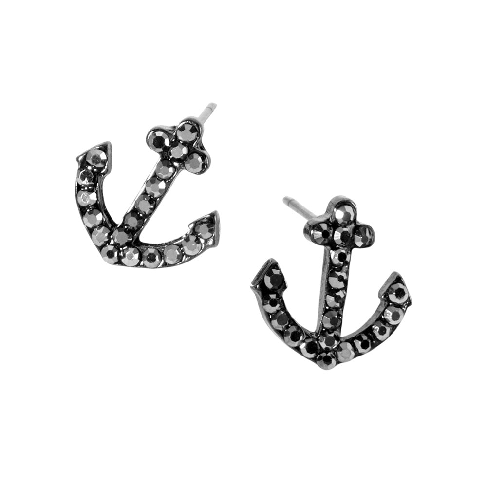 iLLASPARKZ Crystal Rhinestone Paved Anchor Stud Earrings