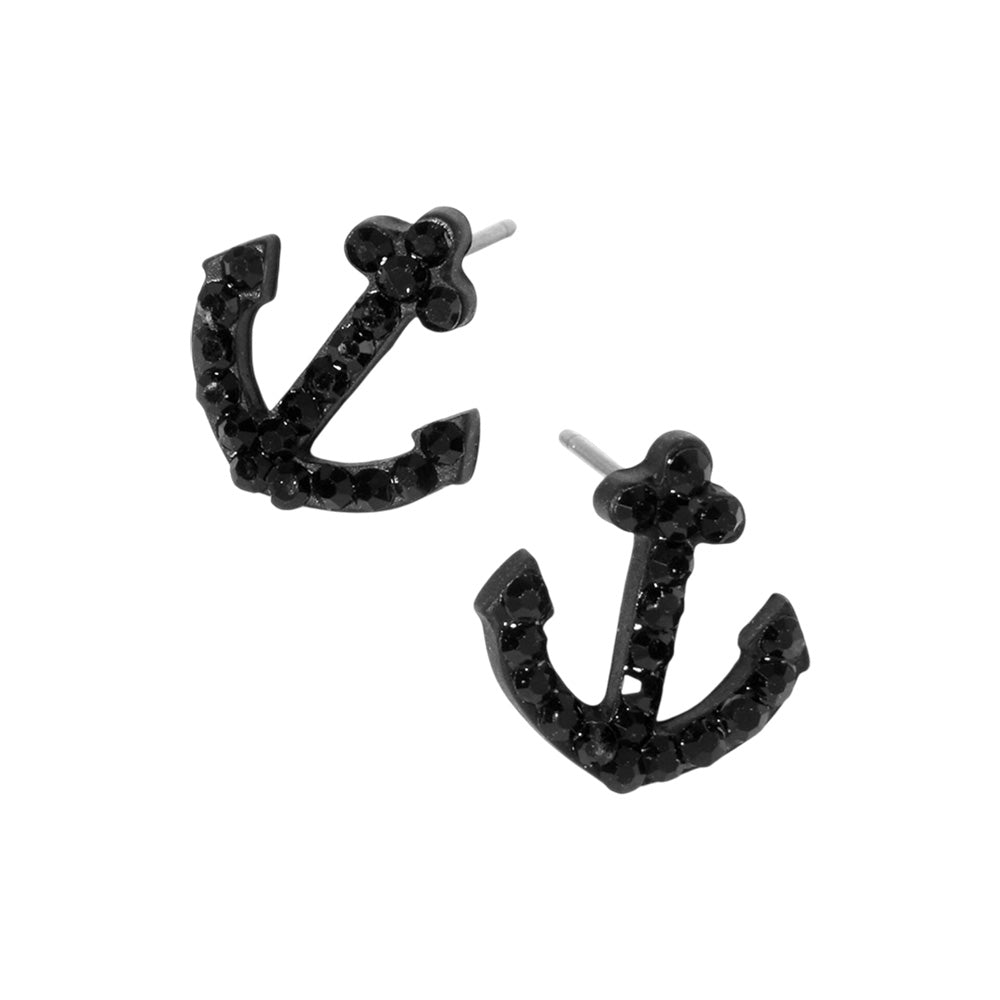 iLLASPARKZ Crystal Rhinestone Paved Anchor Stud Earrings