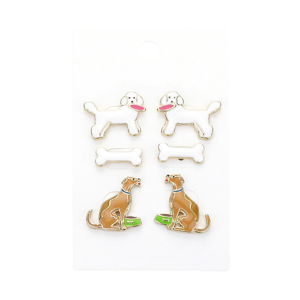 iLLASPARKZ 3Pairs - Enamel Dog Stud Earring Set