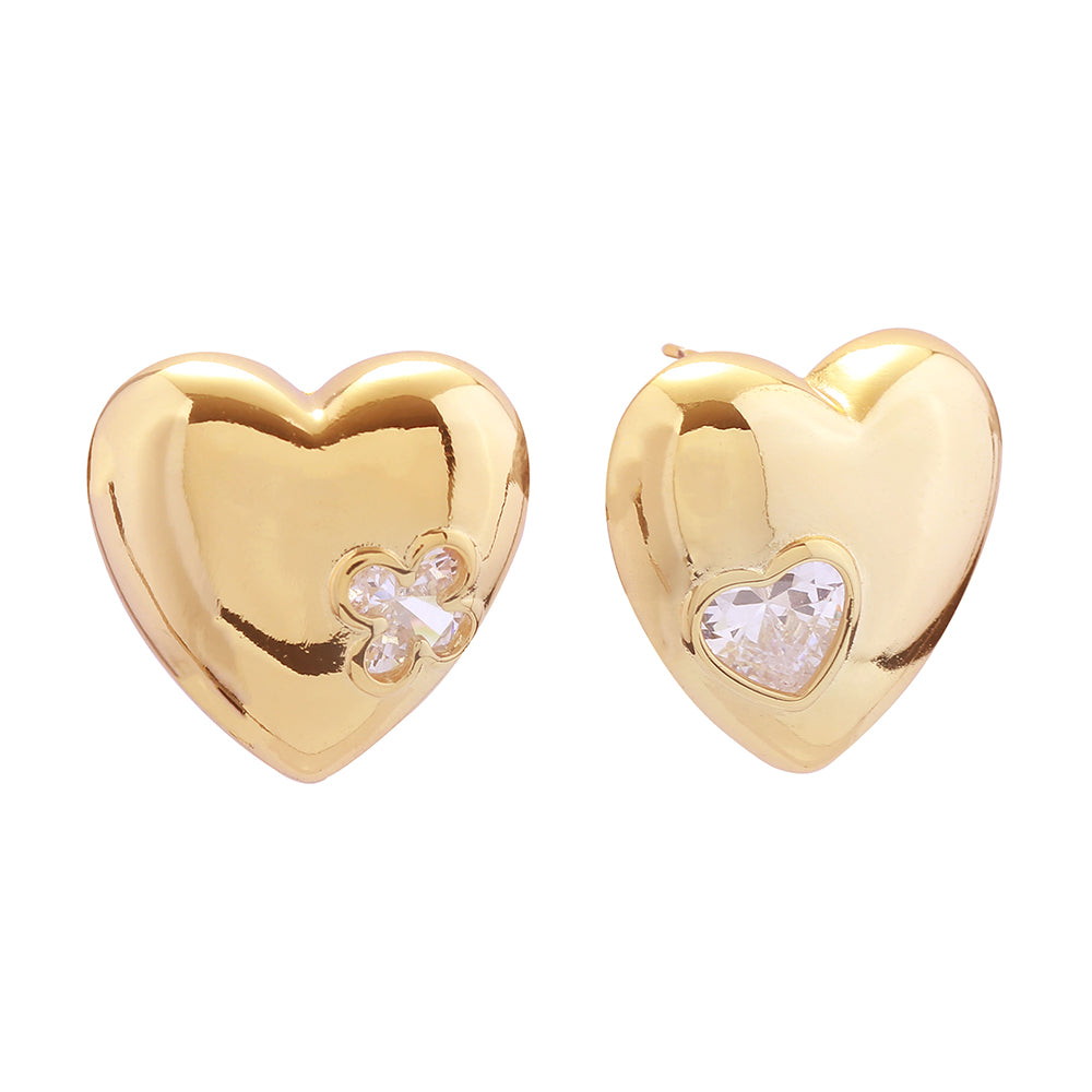 iLLASPARKZ 14K Gold Dipped CZ Stone Pointed Dream Heart Stud Earrings