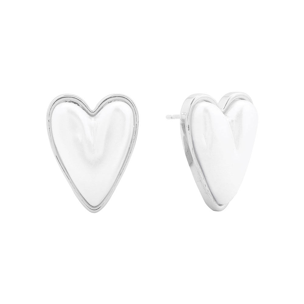 iLLASPARKZ White Gold Dipped  Pearl Heart Stud Earrings