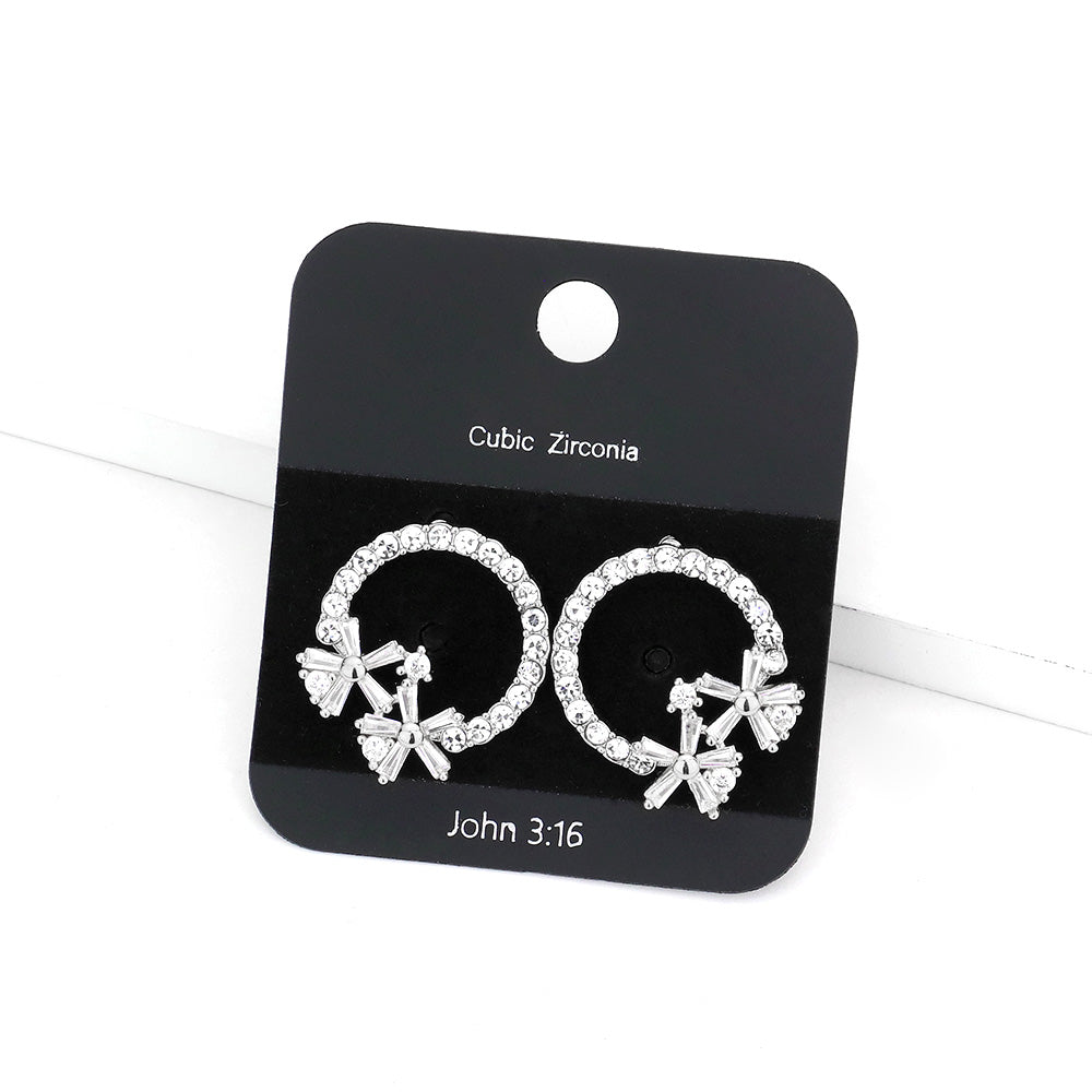 iLLASPARKZ CZ Stone Pave Open Circle Flower Embellished Stud Earrings