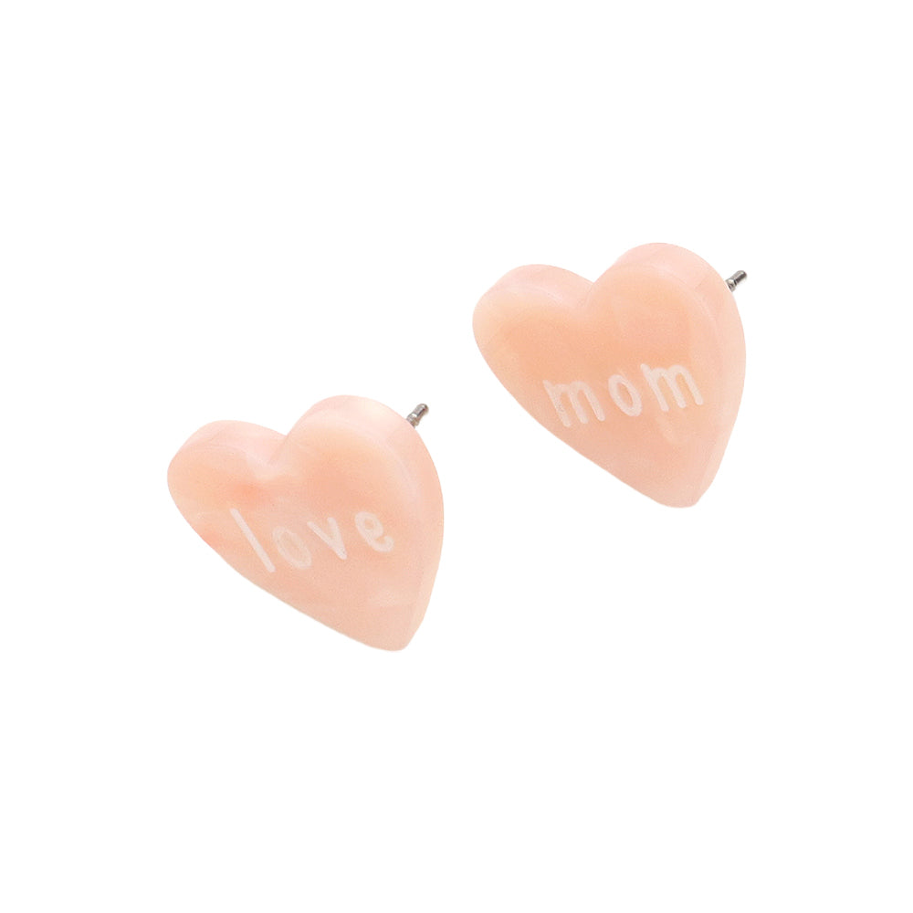 iLLASPARKZ love mom Message Celluloid Acetate Heart Stud Earrings