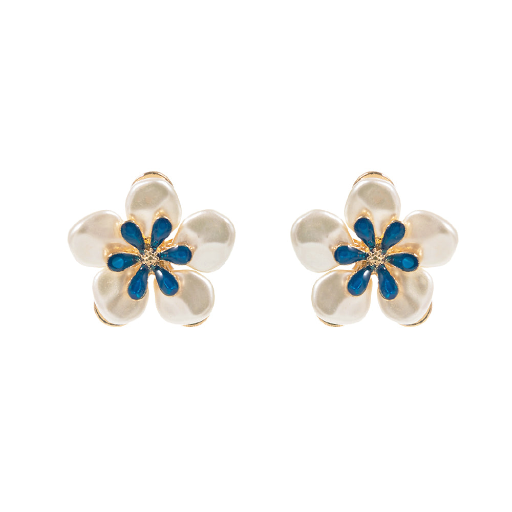 iLLASPARKZ Enamel Flower Centered Pearl Petal Stud Earrings