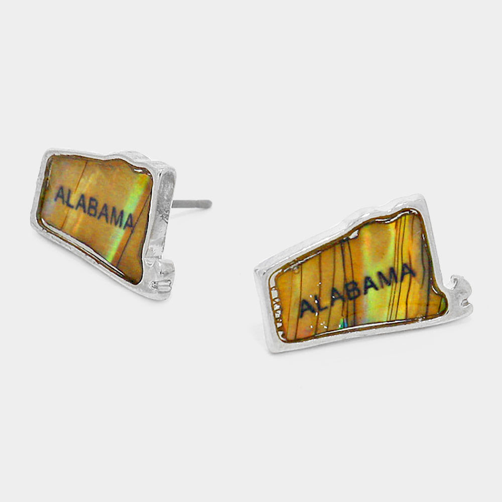 iLLASPARKZ Alabama State Map Abalone Stud Earrings