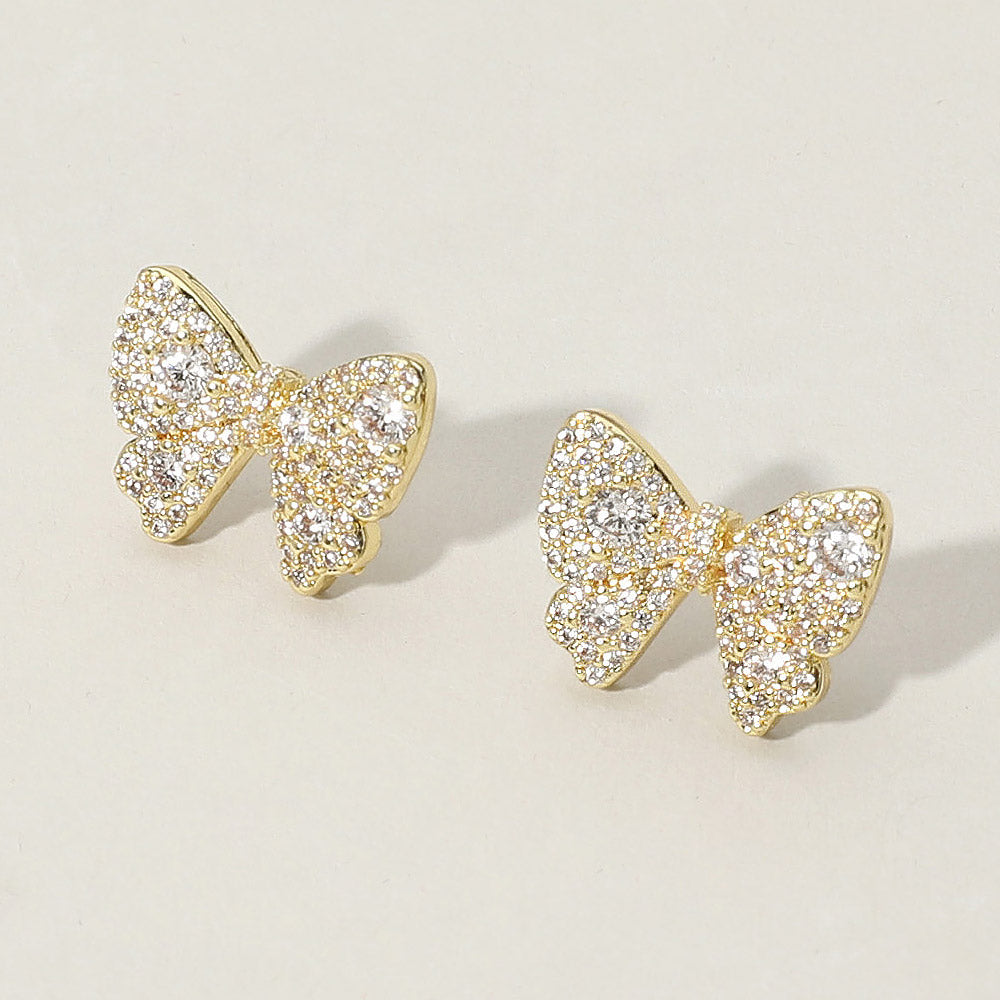 iLLASPARKZ CZ Stone Paved Bow Stud Earrings