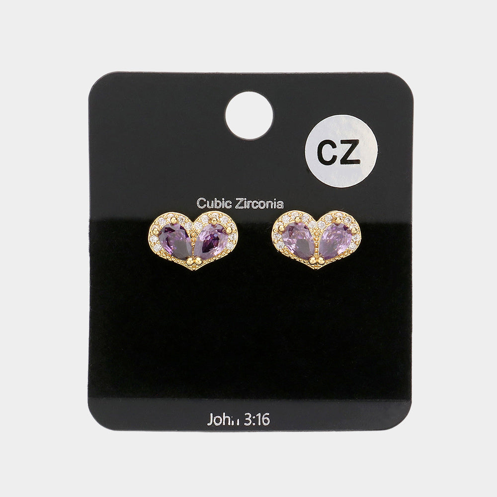 iLLASPARKZ CZ Teardrop Accented Heart Stud Evening Earrings