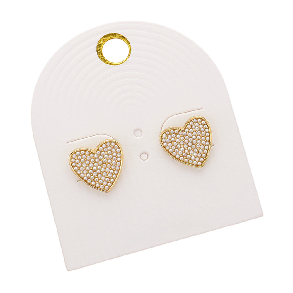 iLLASPARKZ Pearl Paved Heart Stud Earrings