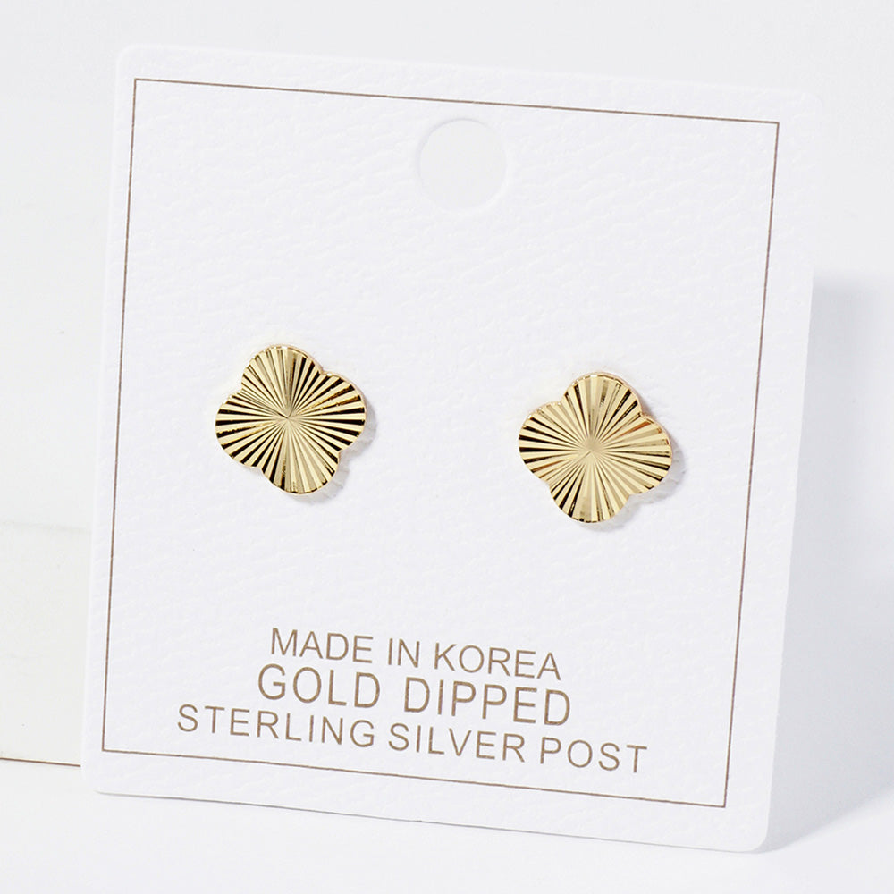 iLLASPARKZ Gold Dipped Textured Metal Quatrefoil Stud Earrings