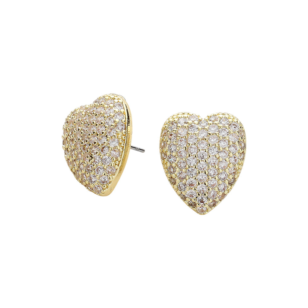 iLLASPARKZ 14K Gold Plated CZ Stone Paved Heart Stud Earrings