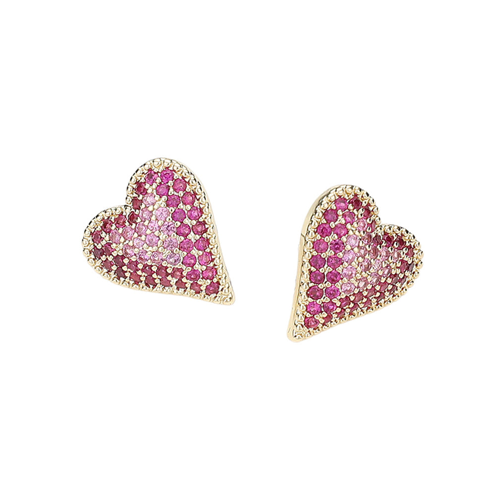 iLLASPARKZ 14K Gold Plated CZ Stone Paved Heart Stud Earrings