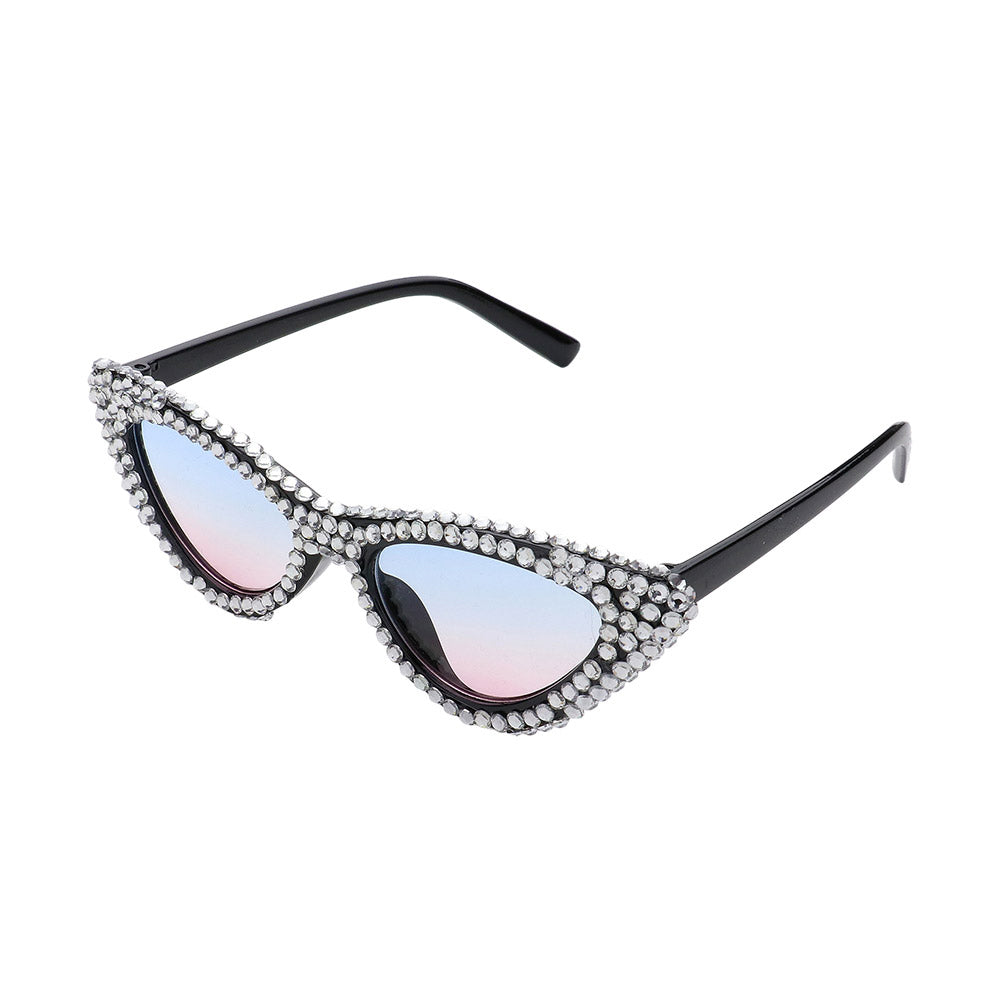 iLLASPARKZ Bling Studded Rim Tinted Lens Oversized Cateye Wayfarer Sunglasses