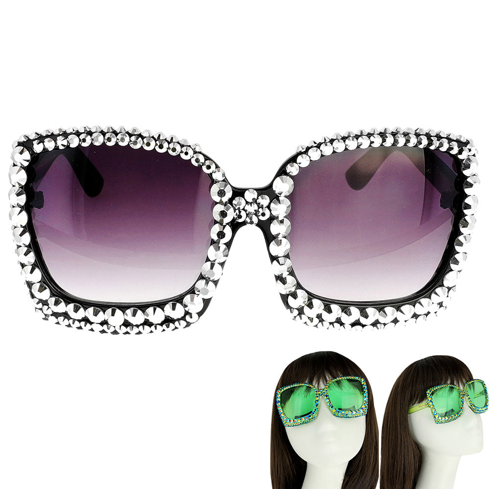 iLLASPARKZ Bling Stone Embellished Square Sunglasses