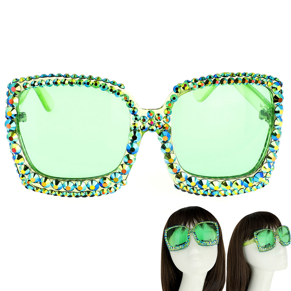 iLLASPARKZ Bling Stone Embellished Square Sunglasses