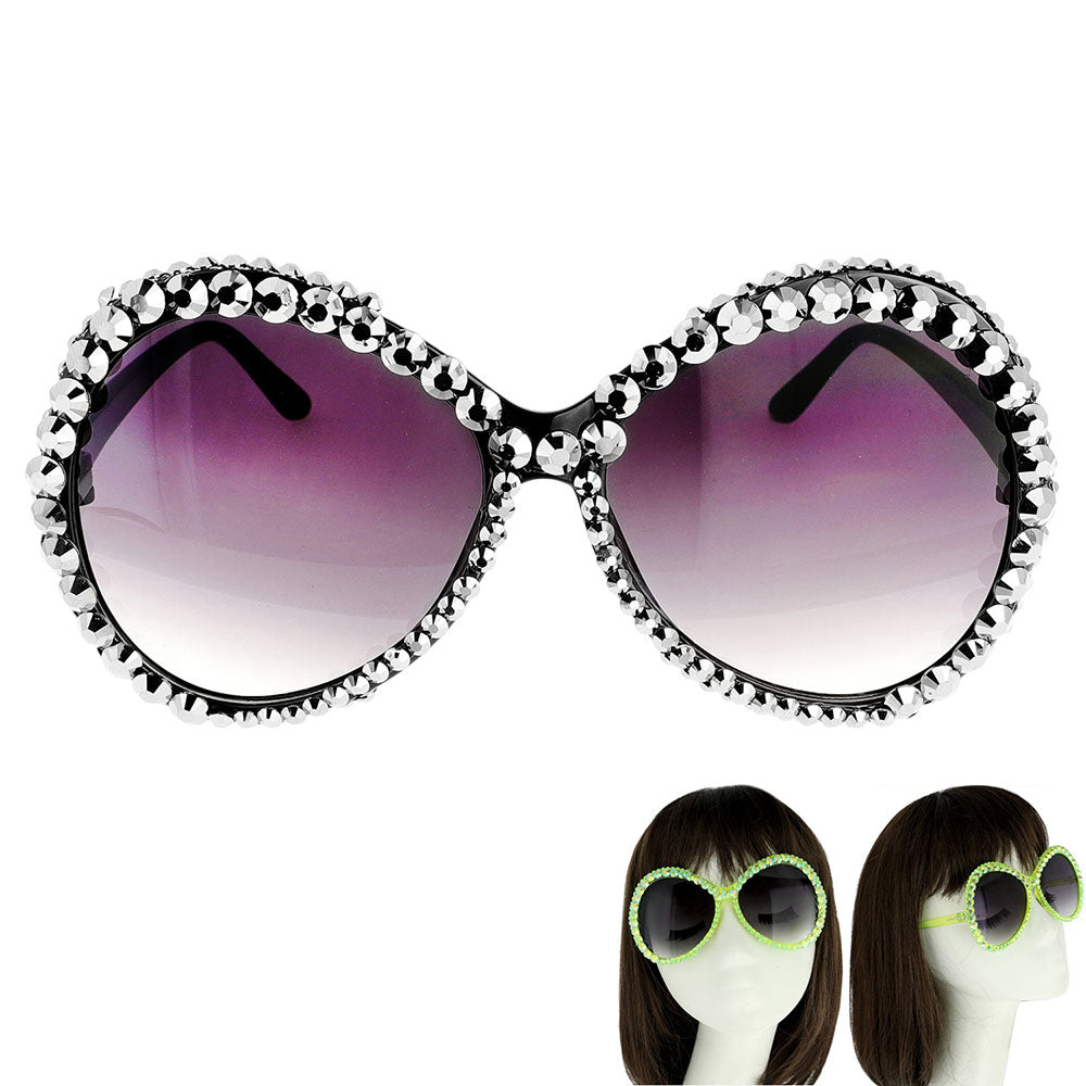 iLLASPARKZ Bling Stone Embellished Round Sunglasses