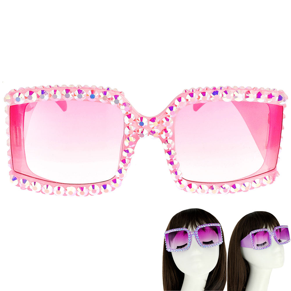 iLLASPARKZ Bling Stone Embellished Square Sunglasses