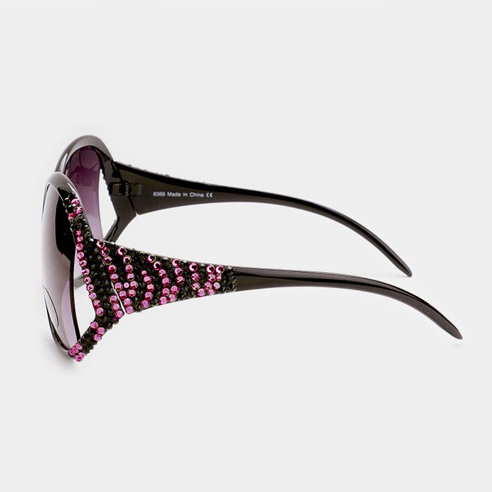 iLLASPARKZ Zebra pattern crystal detail oversized sunglasses